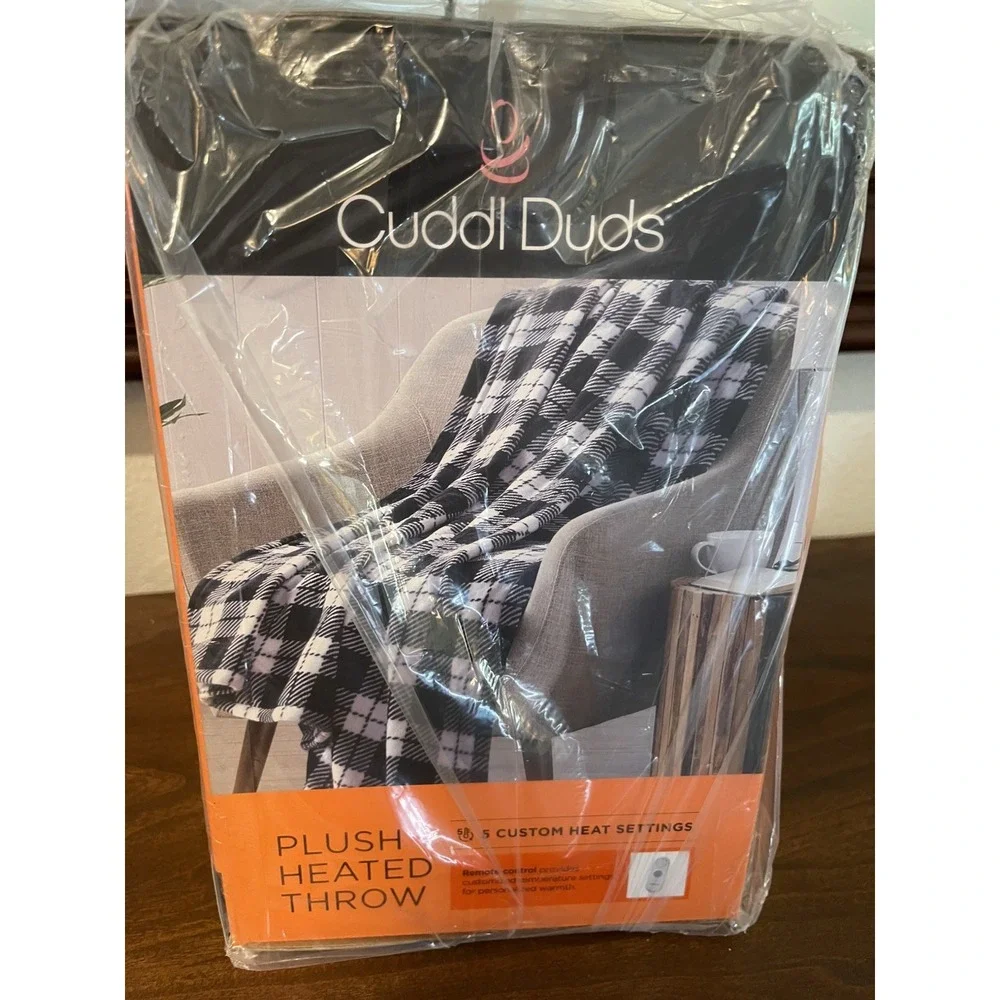 Cuddl Duds Plush Heated Throw Blanket Black White‎ Buffalo Check Hygge Farmhouse
